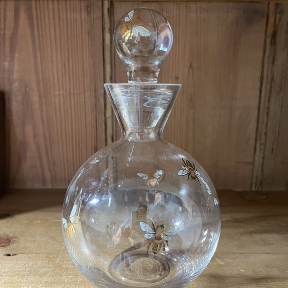 Lollia Floral Infusion Sugared Pastille Decanter, EMPTY Gold Bees, Glass Stopper